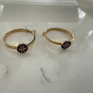 Tory Burch Gold Embellished Hoop Earrings 1.5” Designer Statement Jewelry